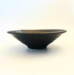 Bol vintage en céramique abstraite, de couleur noire, peint à la main, datant des années 1990 environ
