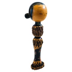 Vintage Carved Wood Japanese Kokeshi Doll - 13.5" Tall - Japan Folk Art, 1960s