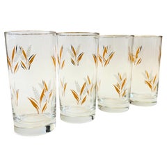 Vintage Gold Rimmed Wheat Design Tumblers - Set of 4, Circa 1960
