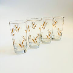 Vintage Gold Rimmed Wheat Design Tumblers - Set of 4, Circa 1960