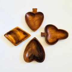 Bandejas vintage de madera con motivos de naipes, juego de 4, para aperitivos o como decoración de mediados de siglo