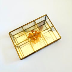 Vintage Brass and Glass Divided Box with Dried Flowers, Jewelry Box or Organizer