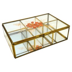 Vintage Brass and Glass Divided Box with Dried Flowers, Jewelry Box or Organizer