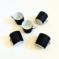 Mid Century Porcelain Demitasse Mugs - Set of 5 - Black and White Glazes