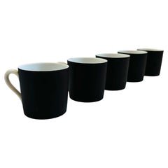 Mid Century Porcelain Demitasse Mugs - Set of 5 - Black and White Glazes