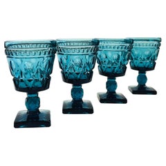 Vintage Blue Wine Goblets, "Park Lane" by Colony, Set of 4, 1970s USA