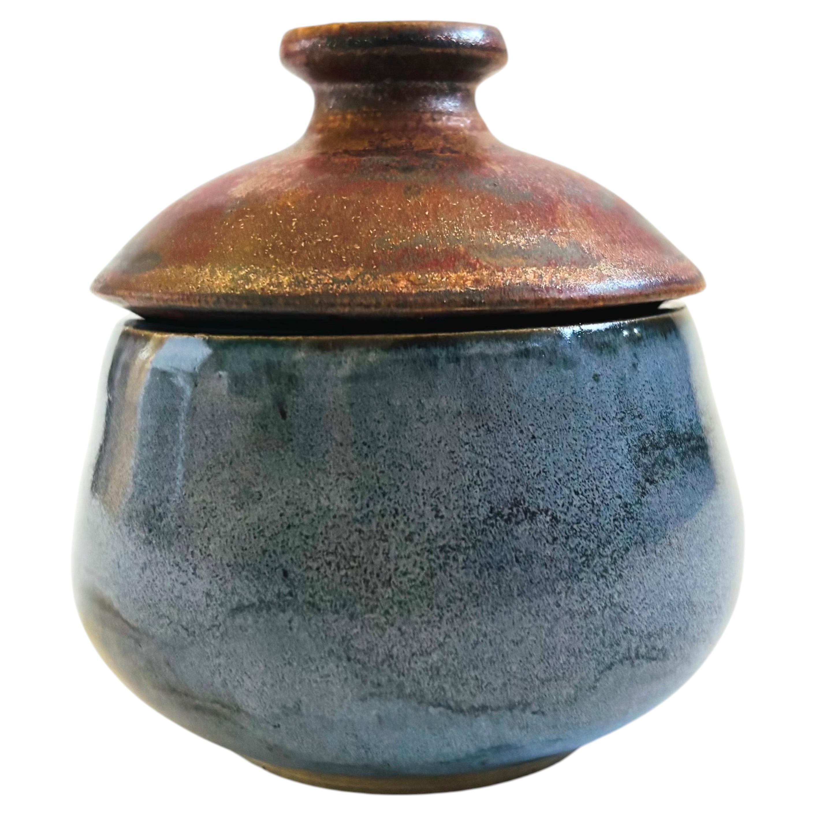 Vintage Two Toned Hand Made Pottery Container / Storage Jar