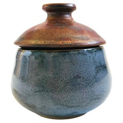 Vintage Two Toned Hand Made Pottery Container / Storage Jar