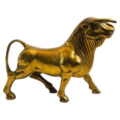 Large Vintage Brass Bull Sculpture, Hollywood Regency Style, Circa 1980