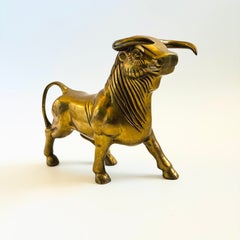 Large Vintage Brass Bull Sculpture, Hollywood Regency Style, Circa 1980