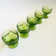 Mid Century Green Textured Coupe Cocktail Glasses, Set of 5, 1970s