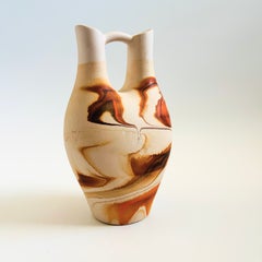 Large Vintage Nemadji Pottery Wedding Vase, Orange and Brown Swirl Glaze, USA