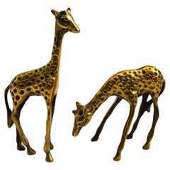Vintage Brass Giraffes Set of 2, Hollywood Regency Style, Circa 1980