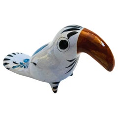 Vintage Mexican Folk Art Tonala Pottery Toucan - Hand Painted Designs