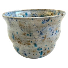 Jardinière vintage en poterie artisanale, style postmoderne, bleue mouchetée, vers 1990