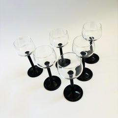 Vintage Black Stem Champagne Coupes, Set of 6, Made in France by Luminarc, 1980s