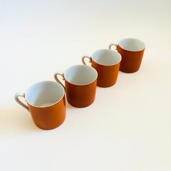 Mid Century Orange and White Ceramic Mugs, Set of 4, Circa 1960s