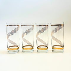 Mid Century Gold Spiral Highball Tumblers, Set of 4, Circa 1960s