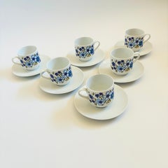Mid Century Bavarian Porcelain Mugs and Saucers, Set of 6, Schumann Germany 1960