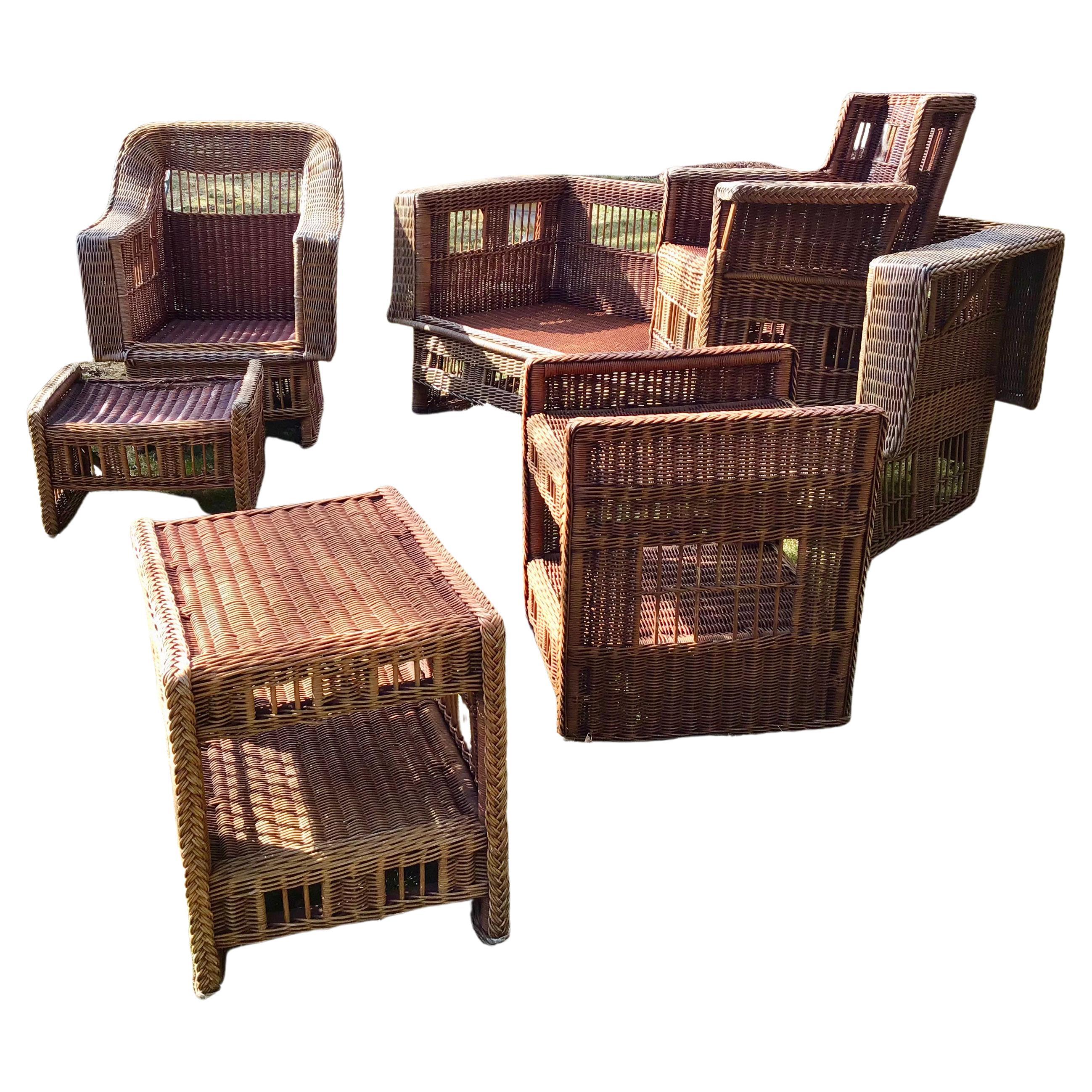 Stickley Willow Pattern Arts and Crafts Wicker Furniture Set 6 pieces