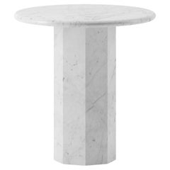 Ashby Round Side Table Handcrafted in Honed Bianco Carrara Marble Ashby Round Side Table Handcrafted in Honed Bianco Carrara Marble