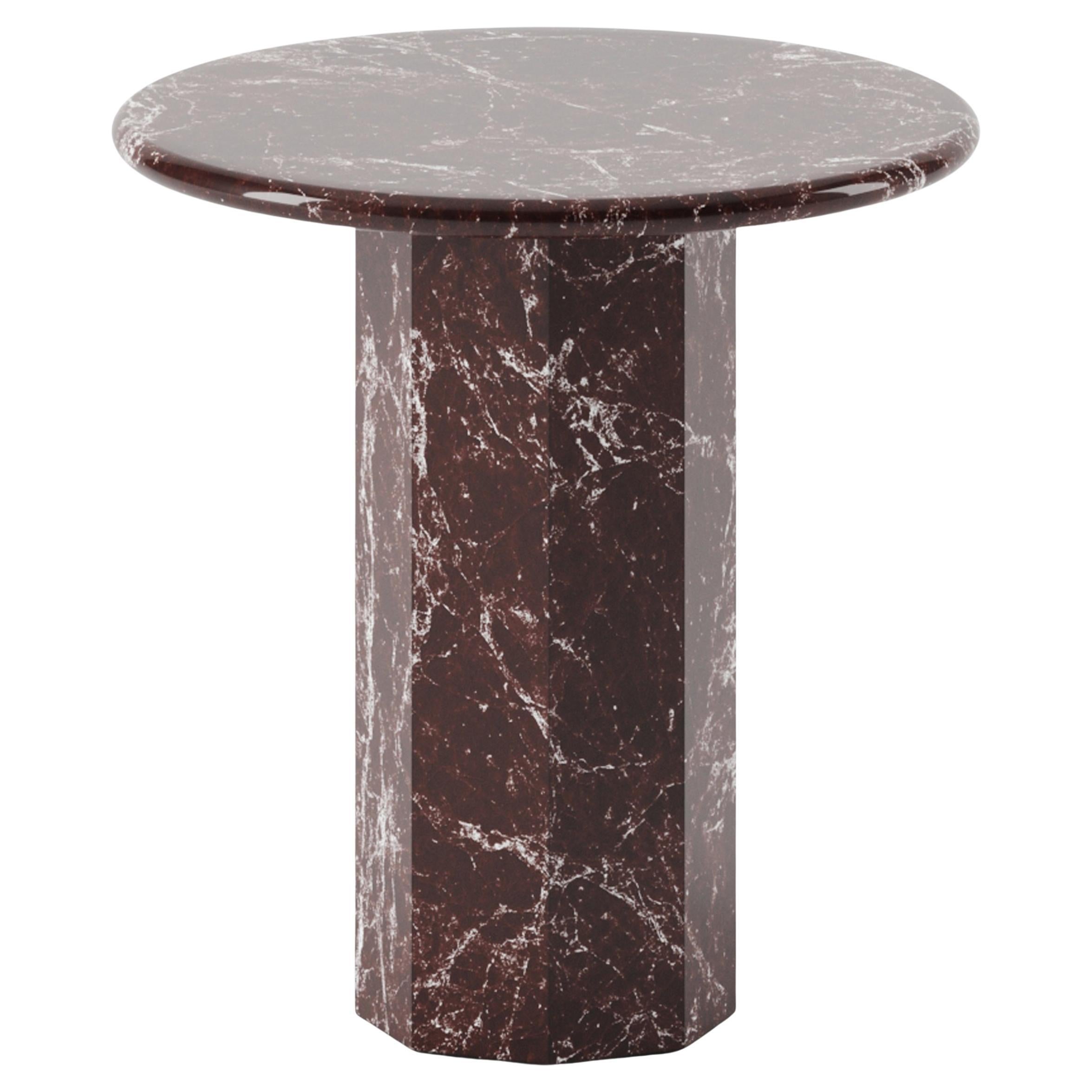 Aschenbecher, runder Beistelltisch, handgefertigt aus poliertem Rosso Levanto-Marmor