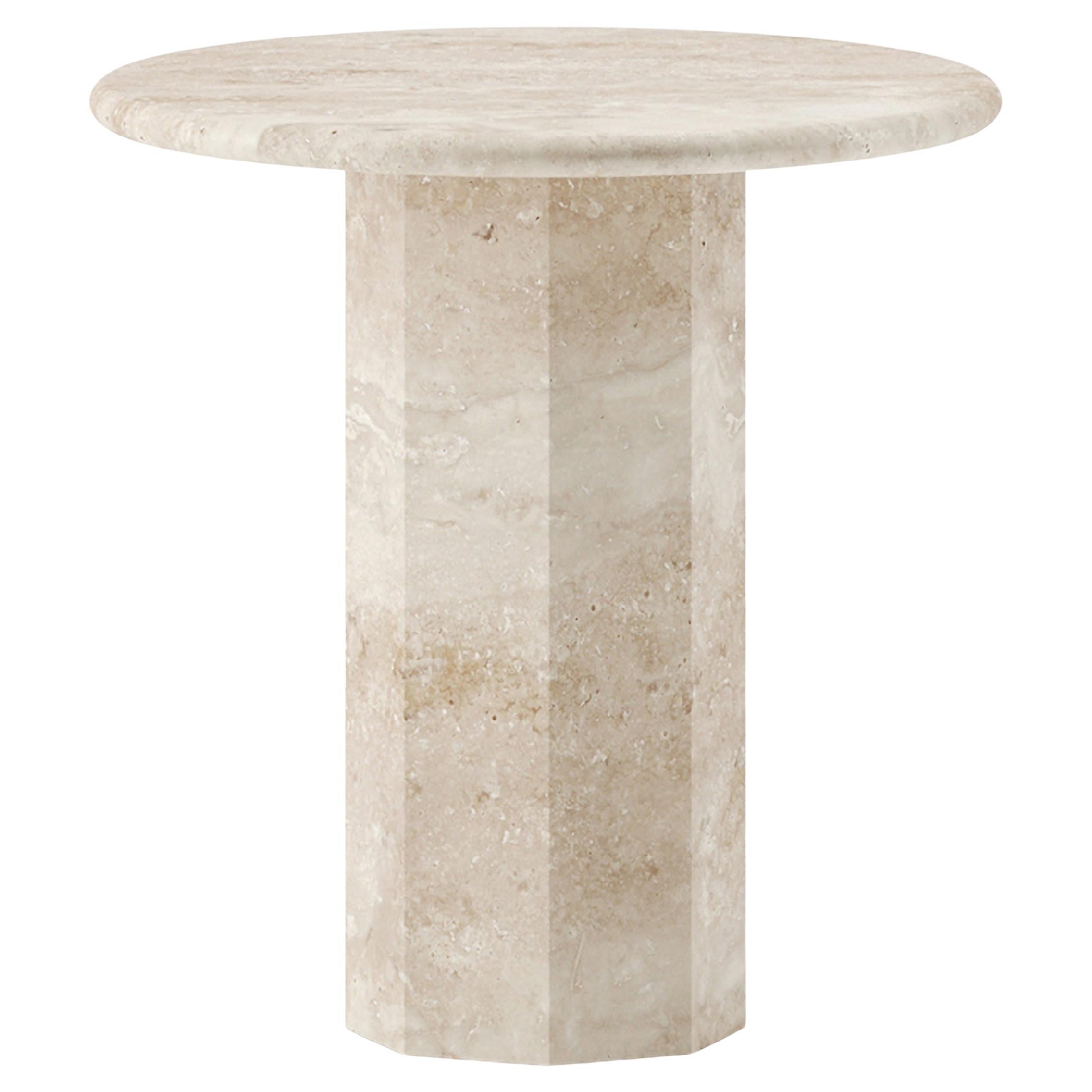 Ashby Round Side Table Handcrafted in Travertine For Sale