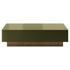 Tavolino da caffè Chelmsford in ottone massiccio ossidato e vetro, verde uniforme