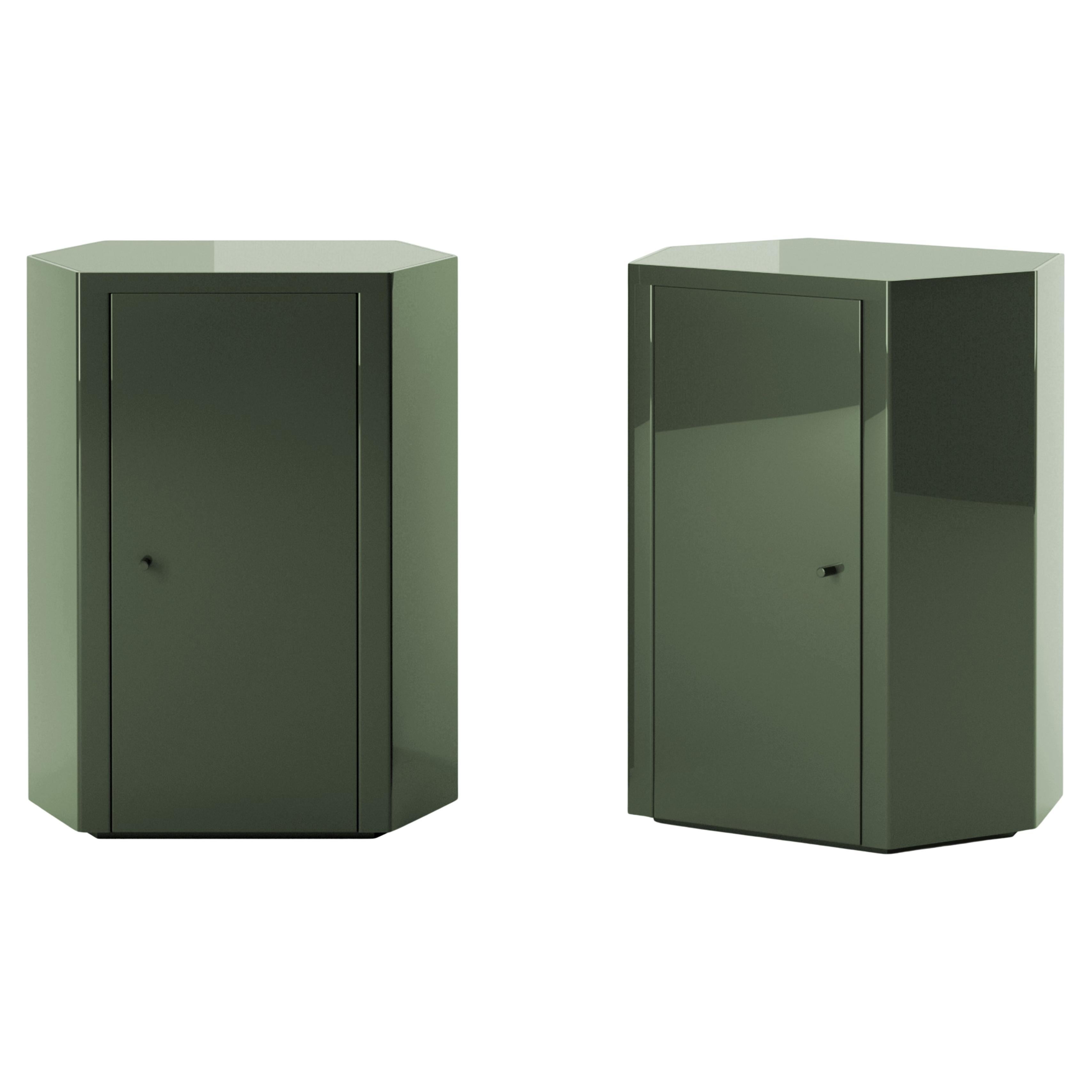 Paire de tables de nuit Park en laque vert forêt par Yaniv Chen pour Lemon