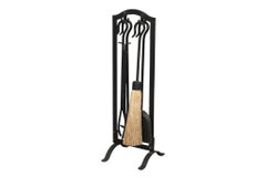 Contemporary Black Cast Iron Fireplace Tools, 5pcs