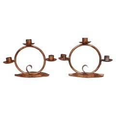 Candelabros de cobre martillado de Craftsman Studios de los años 30, un par