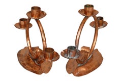 Candelabros de cobre martillado de Craftsman Studios de los años 30, un par