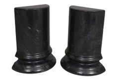 Black Marble Column Bookends, a Pair