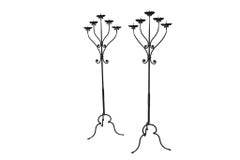 Renaissance Revival Wrought Iron Floor Candelabra, a Pair