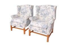 Chippendale Style Scrolled Wingback Chairs, a Pair