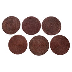 Round Woven Raffia Placemats with Basket, Set of 6