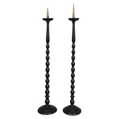Spool Turned Pricket Floor Candlestick Holders, a Pair