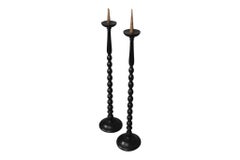 Spool Turned Pricket Floor Candlestick Holders, a Pair