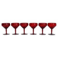 Mid Century Ruby Glass Margarita Glasses, Set of 6