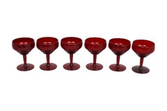 Mid Century Ruby Glass Margarita Glasses, Set of 6