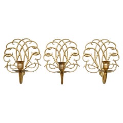 Virginia Metalcrafters Scrolled Brass Sconces, Set of 3