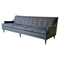 Vintage MCM Mid-Century Modern Kroehler Sofa Walnut New Charcoal Gray Tweed Upholstery