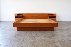 Danish Mid Century Modern King Sz Teak Platform Bed with Nightstands and Storage