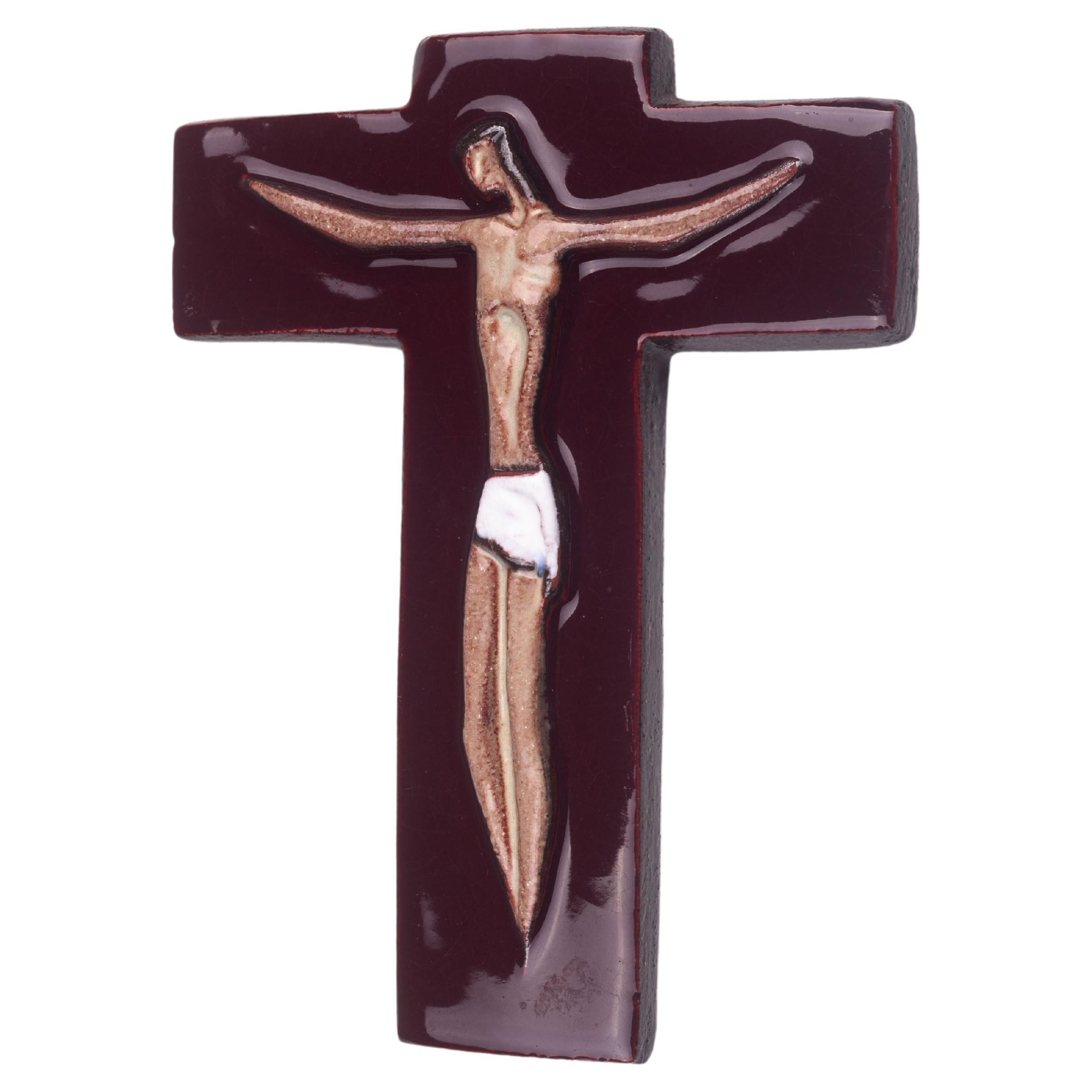 Burgundy Glossy Ceramic Cross Religious Wall Art For Sale