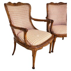 Antique Hand Carved Armchairs Solid Wood Cattails Shells Pair