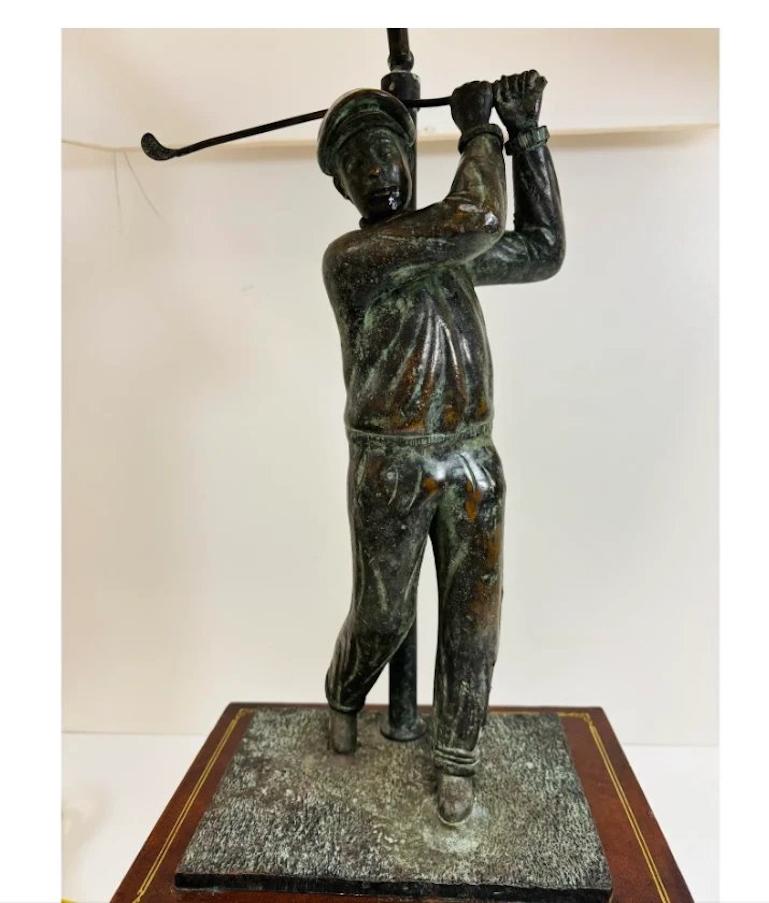 For FULL item description click on More Details below.

Offering One Of Our Recent Palm Beach Estate Fine Lighting Acquisitions Of A
Maitland Smith Bronze Golfer Table Lamp
Featuring the original shade, Bronze Golf Ball finial, and a base of 2