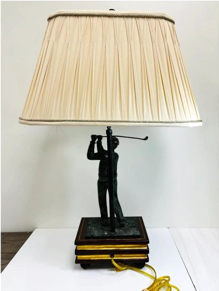 Philippine Maitland Smith Bronze Golfer Table Lamp For Sale