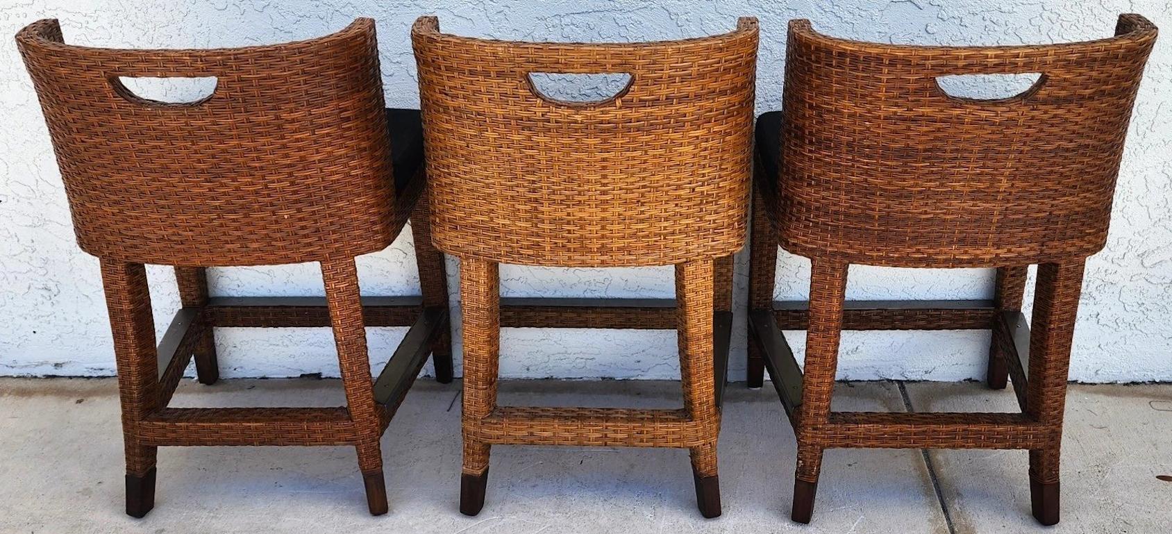 Ficks Reed MCM Wicker Counter Stools Set of 3 In Good Condition For Sale In Lake Worth, FL