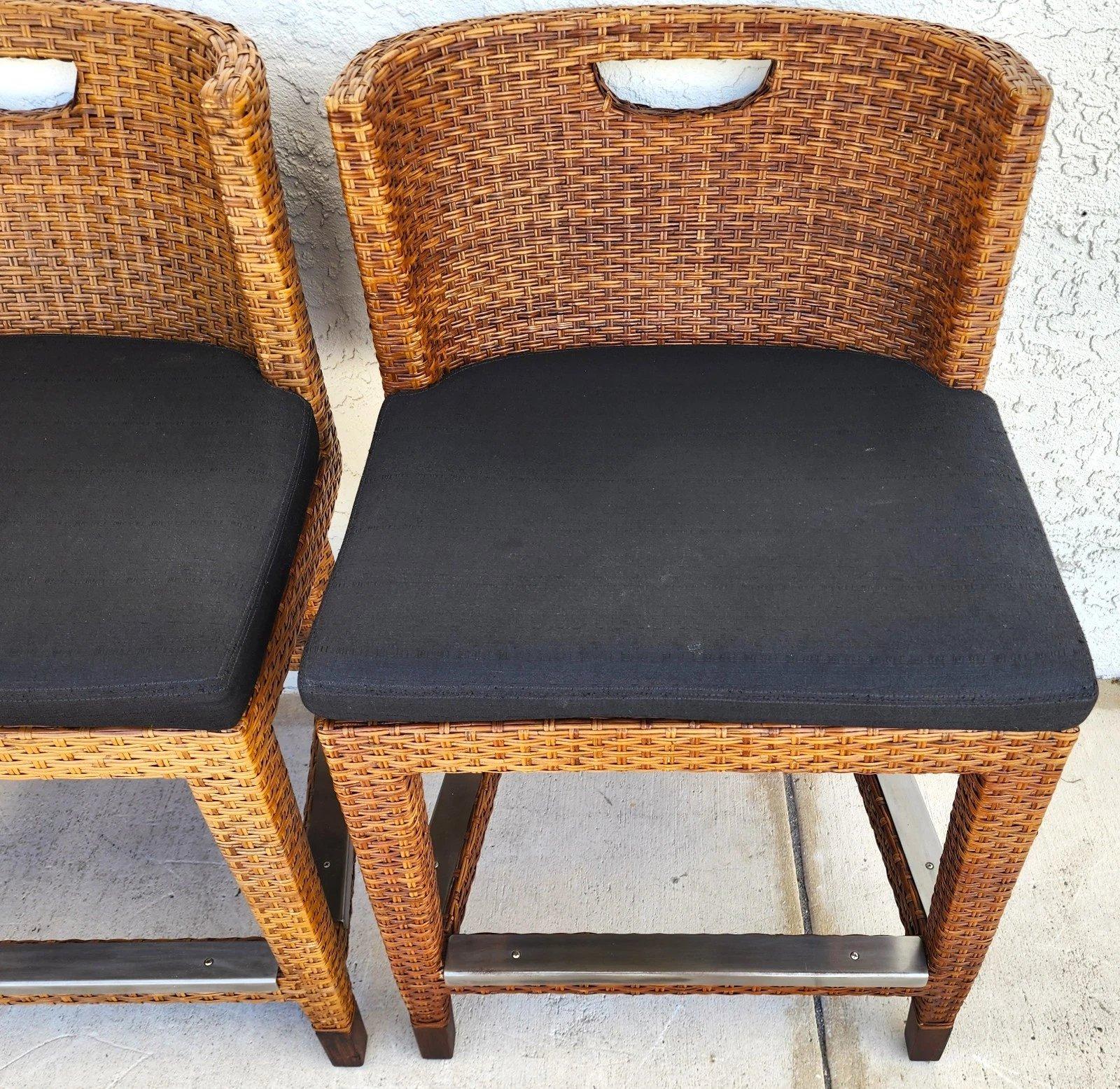 Ficks Reed MCM Wicker Counter Stools Set of 3 For Sale 1