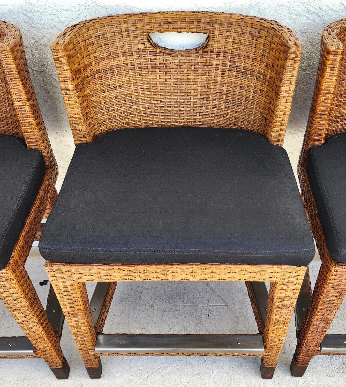 Ficks Reed MCM Wicker Counter Stools Set of 3 For Sale 2
